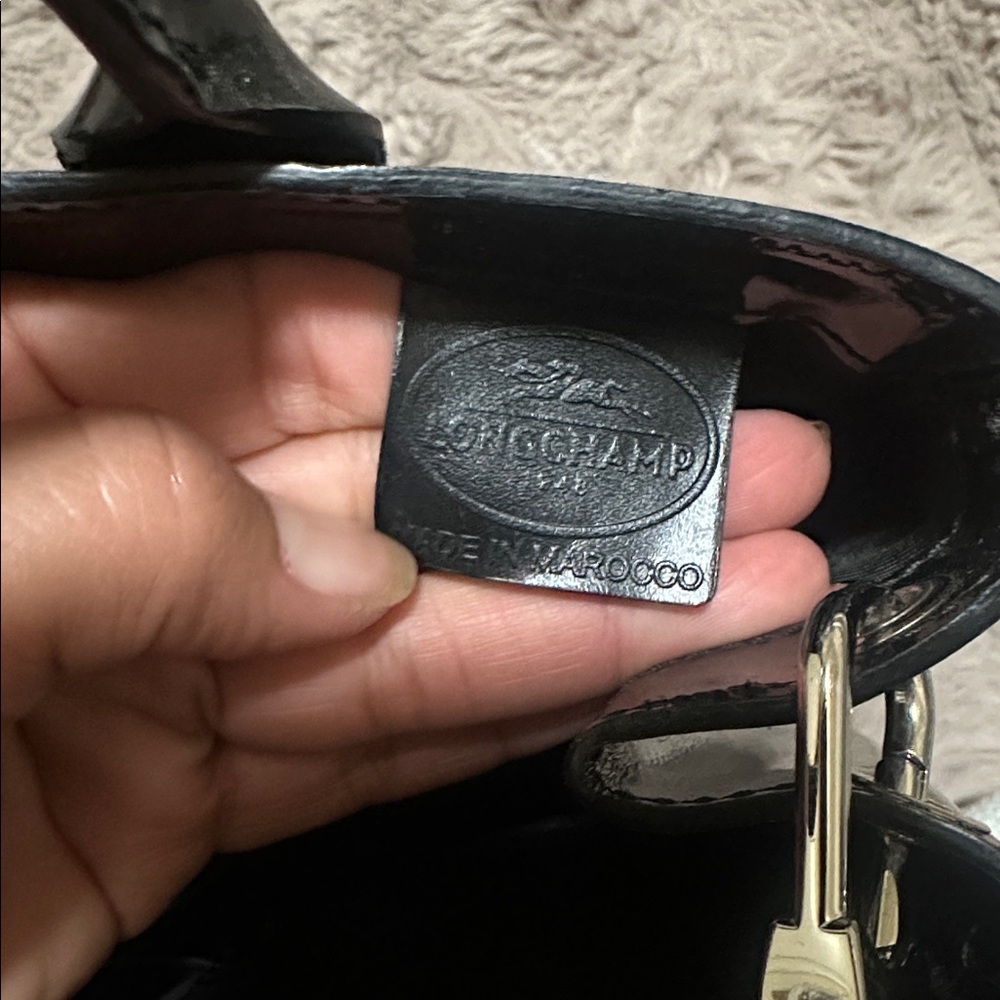 Longchamp Black Patent Leather Satchel bag purse crossbody handbag chic cbk - Picture 7 of 11